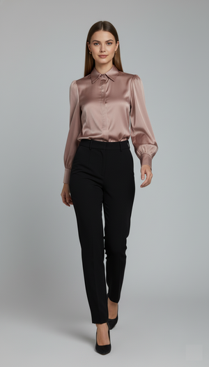 Luxe Satin Classic Shirt (Blush Nude)