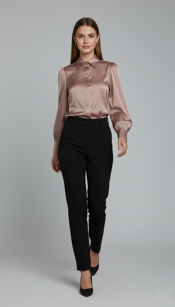 Luxe Satin Classic Shirt (Blush Nude)