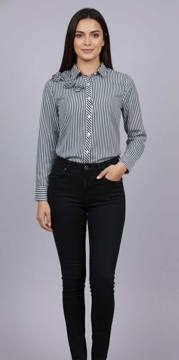 Stripe Floral Shirt (Black)