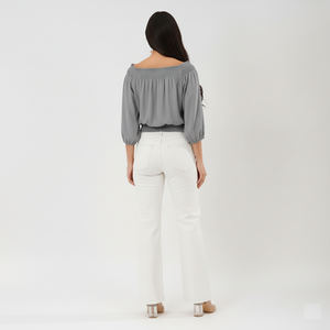 Smocked Neckline Georgette Blouse (Grey)