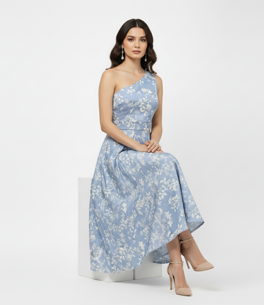 Enchanted One-Shoulder Floral Dress