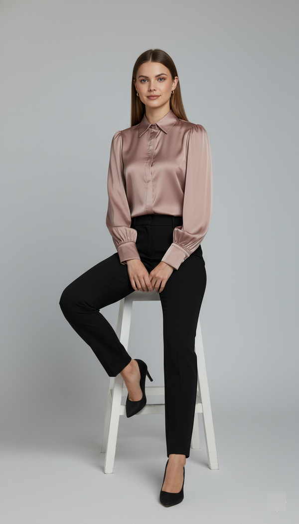 Luxe Satin Classic Shirt (Blush Nude)