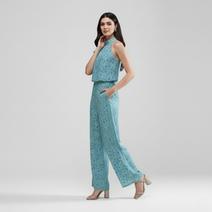 Tropical Vibes Halter Jumpsuit (Blue Mint Floral)