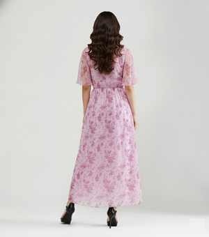 Pink Floral Mesh Maxi Dress