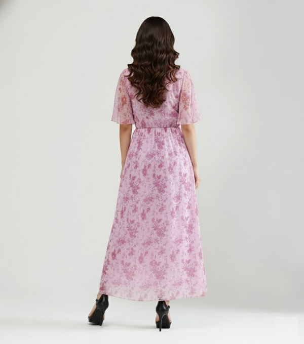 Pink Floral Mesh Maxi Dress