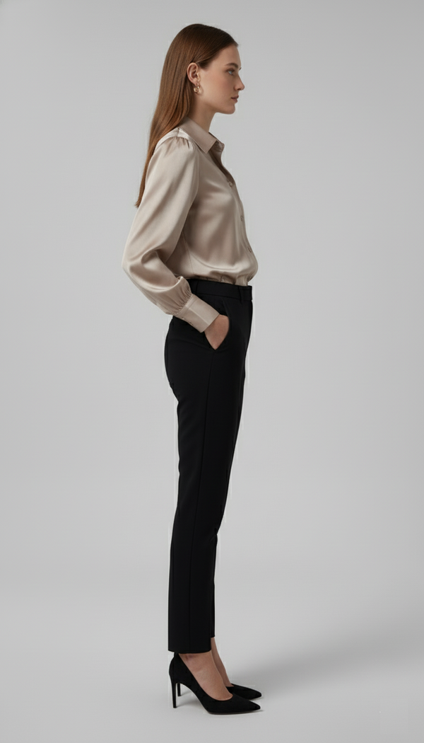 Luxe Satin Classic Shirt (Champagne Beige)
