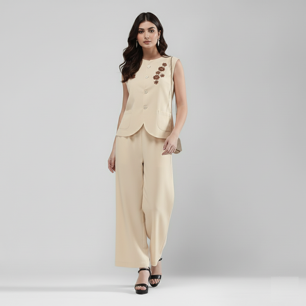 Regal Bloom Co-ord Set (Beige)