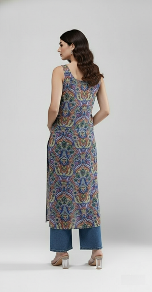 Indigo Bloom Longline Kurti (Paisley Print)