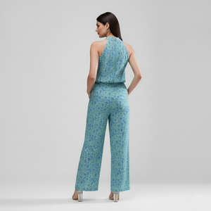 Tropical Vibes Halter Jumpsuit (Blue Mint Floral)