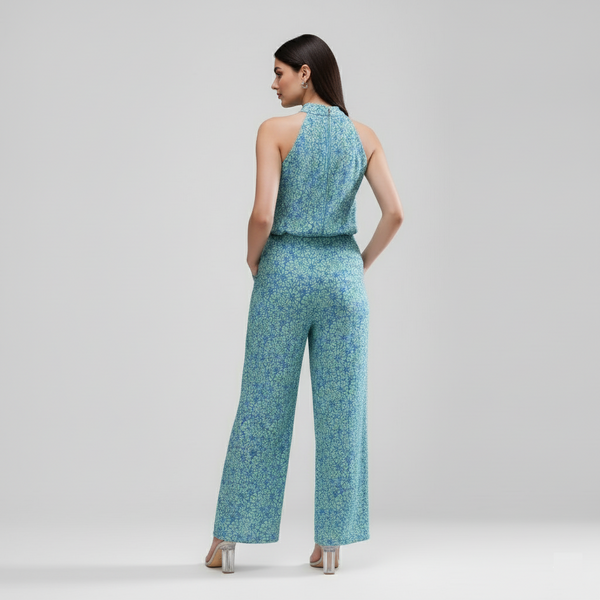Tropical Vibes Halter Jumpsuit (Blue Mint Floral)