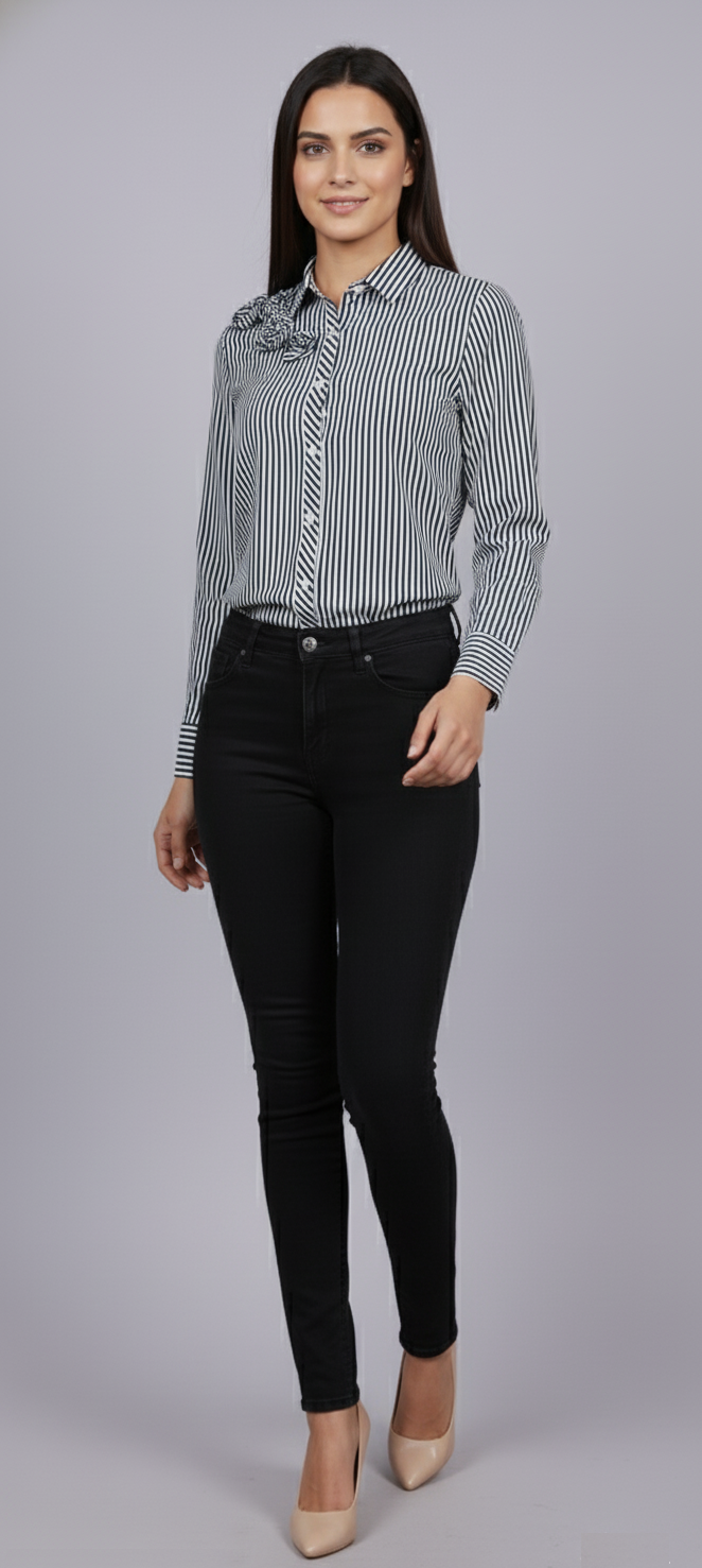 Stripe Floral Shirt (Black)