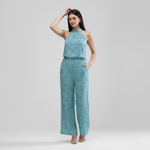 Tropical Vibes Halter Jumpsuit (Blue Mint Floral)