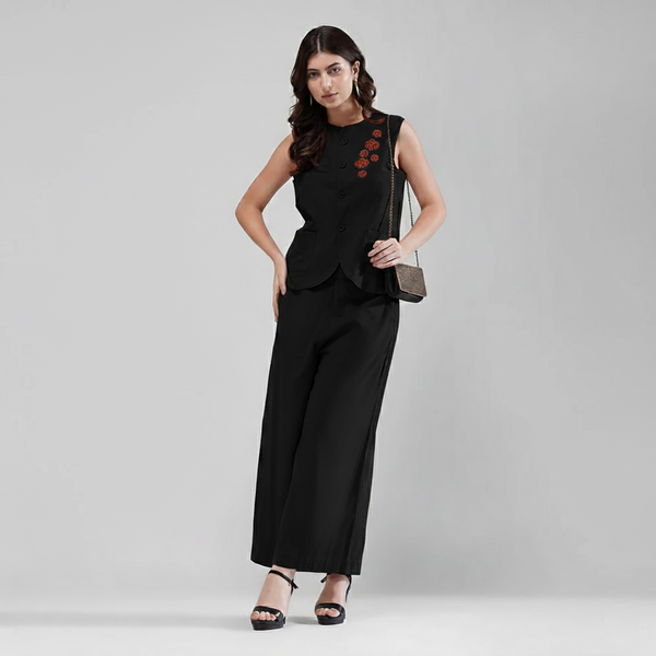 Regal Bloom Co-ord Set (Black)