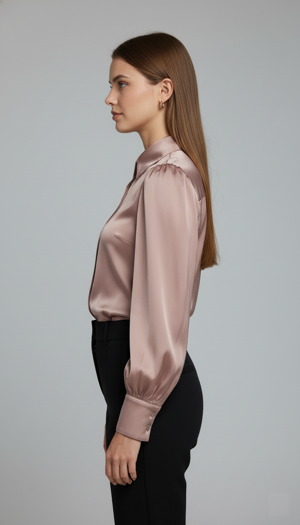 Luxe Satin Classic Shirt (Blush Nude)