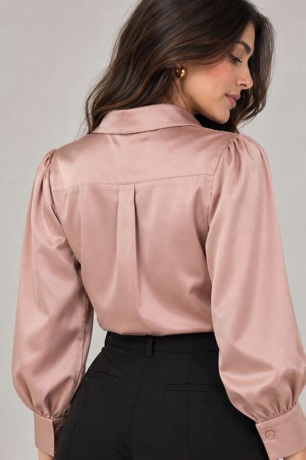Luxe Satin Classic Shirt (Blush Nude)