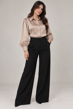 Luxe Satin Classic Shirt (Beige)