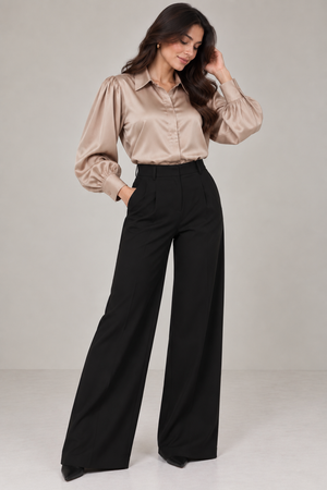 Luxe Satin Classic Shirt (Beige)