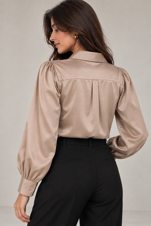 Luxe Satin Classic Shirt (Beige)