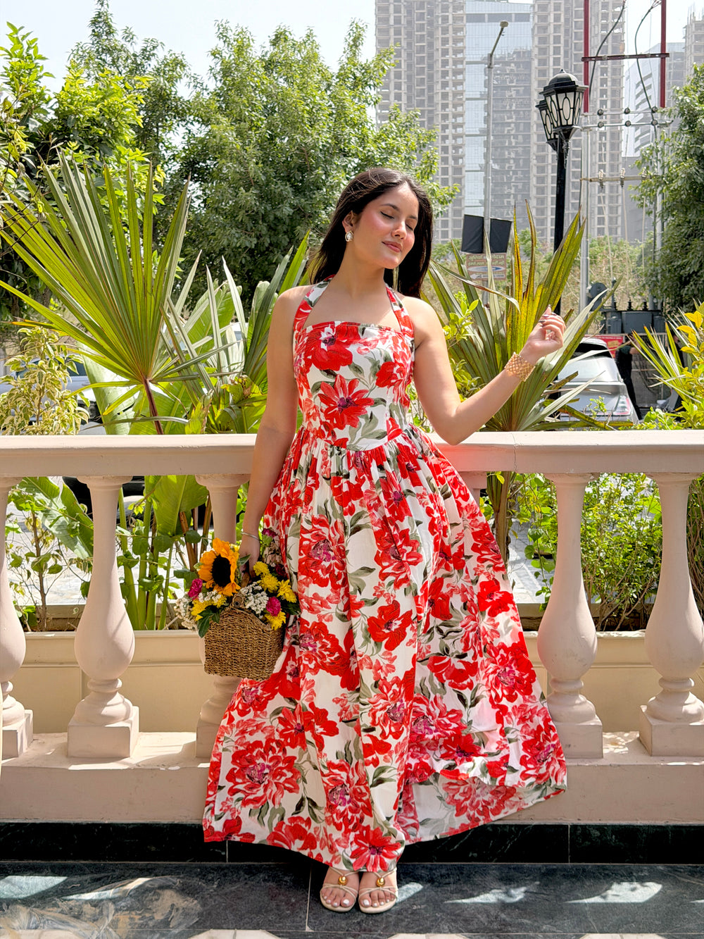 Scarlet Bloom Maxi Dress