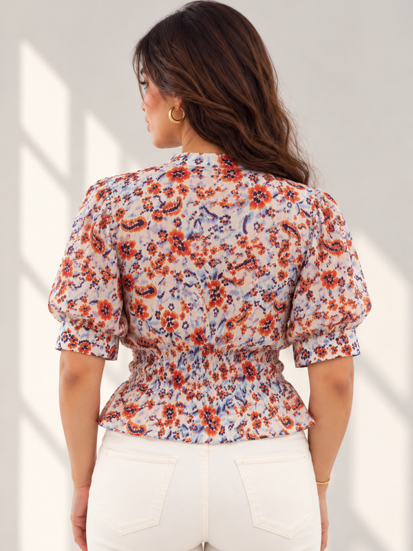 Rust Bloom Peplum Top