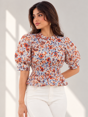 Rust Bloom Peplum Top