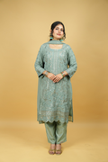 The Teal Opulence Set - Heavy Sequin Georgette Suit with Zari Dupatta