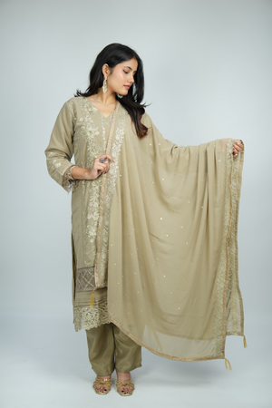 The Olive Atelier Set - White Threadwork Georgette Suit with Cutwork Lace Hem