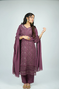 The Plum Luxe Set - Chikankari & Sequin Georgette Suit in Dusty Mauve