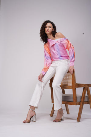 Satin Swirl Off-Shoulder Shirt