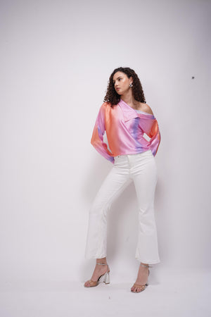 Satin Swirl Off-Shoulder Shirt