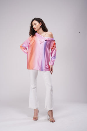 Satin Swirl Off-Shoulder Shirt