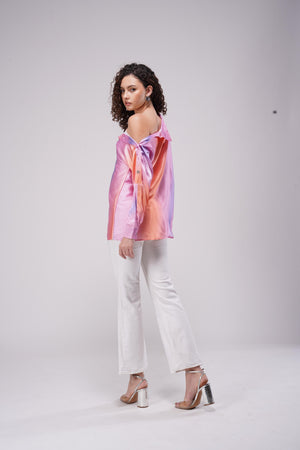 Satin Swirl Off-Shoulder Shirt