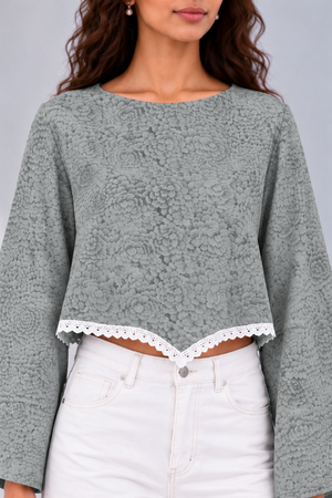 Bloom Bell Sleeve Crop Top (GREY)