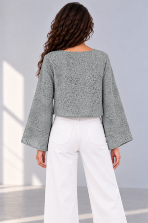 Bloom Bell Sleeve Crop Top (GREY)