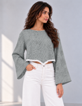 Bloom Bell Sleeve Crop Top (GREY)