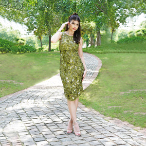 Olive Green Sequin Party Dress