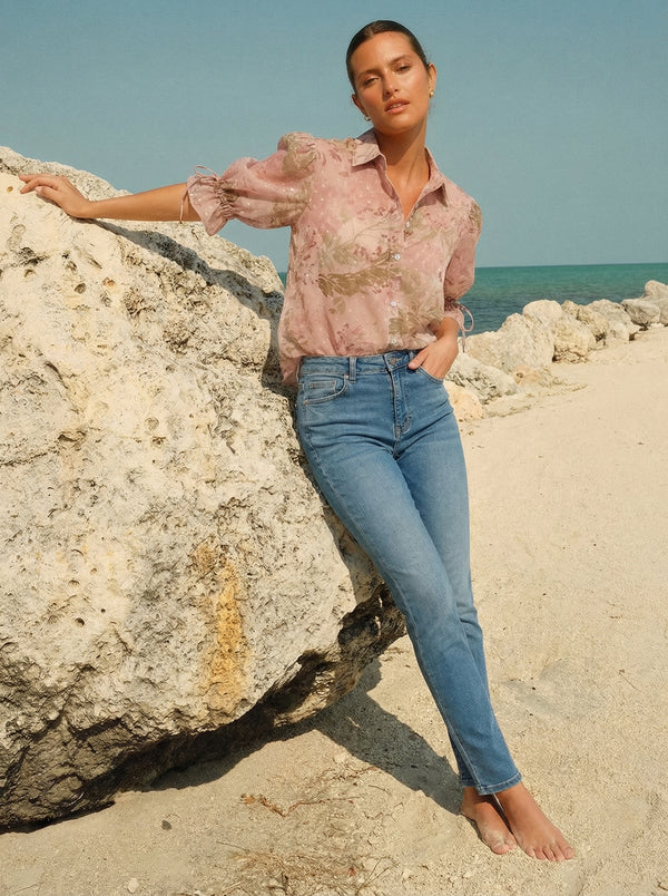Multicolor Floral Puff Sleeve Shirt (Pastel Floral)