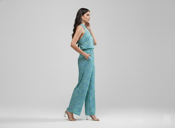 Tropical Vibes Halter Jumpsuit (Blue Mint Floral)