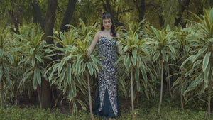 Floral Elegance Navy Blue Long Dress