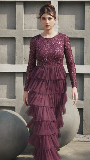 Wine Ruffle Elegance Gown
