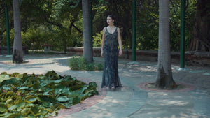 Navy Beaded Floral Handwork Gown